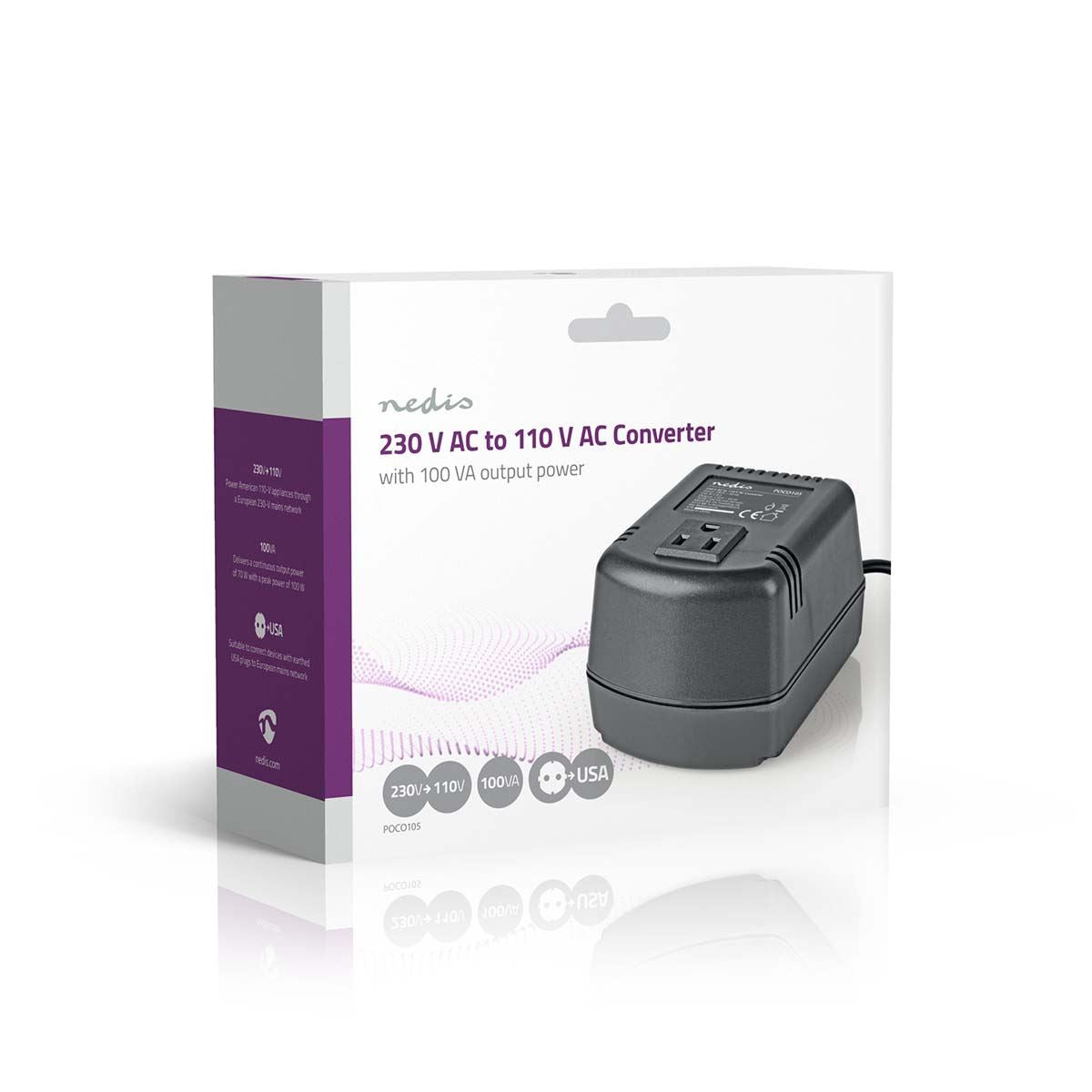 Nedis Power Converter | Mains Powered | 230 V AC 50 Hz | 70 W | Euro Plug to USA with earth contact | Black