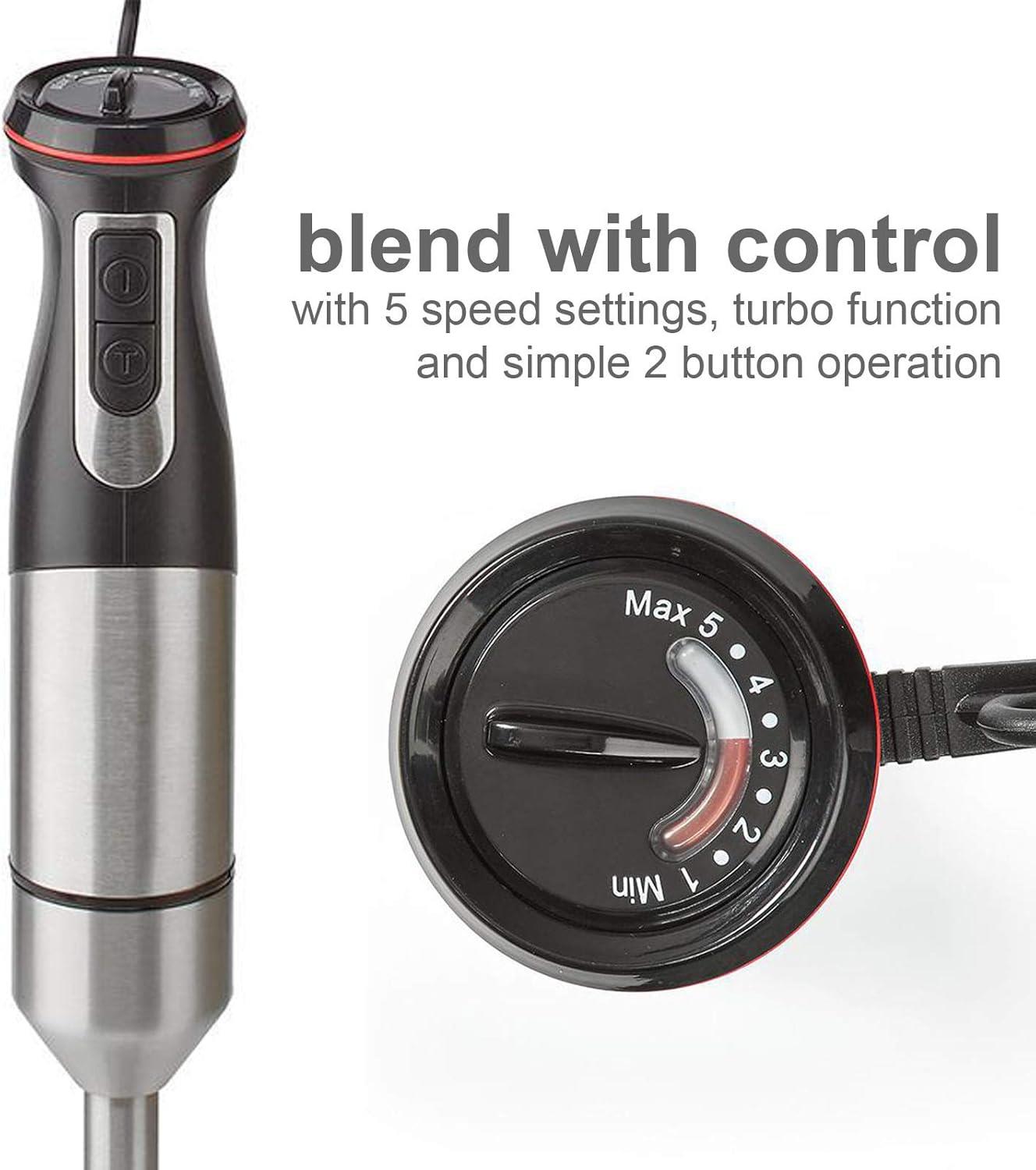 Nedis 3 in 1 Hand Blender, 800W Mini Chopper Food Processor, Immersion Blender and Electric Whisk, with 500ml Chopper Bowl and 900ml Beaker - Silver/Black