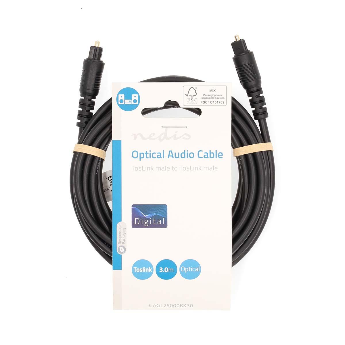 Nedis Optical Audio Cable | TosLink Male | TosLink Male | 3.00 m | Round | PVC | Black | Label