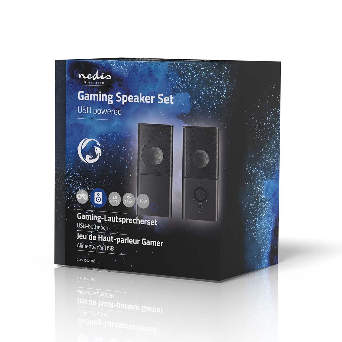 Nedis Gaming Speaker | Speaker channels: 2.0 | USB Powered | 3.5 mm Male | 18 W | Without Lighting | Volume control | Connection output: 1x 3.5 mm Audio Out