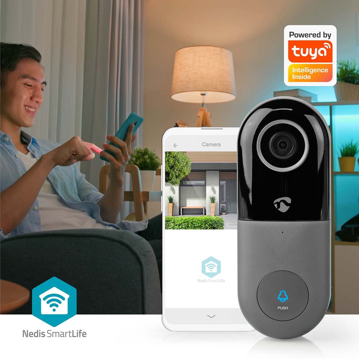 Nedis SmartLife Wireless Video Doorbell WiFi Two-Way Talk PIR Door Bell Security Camera with App Control