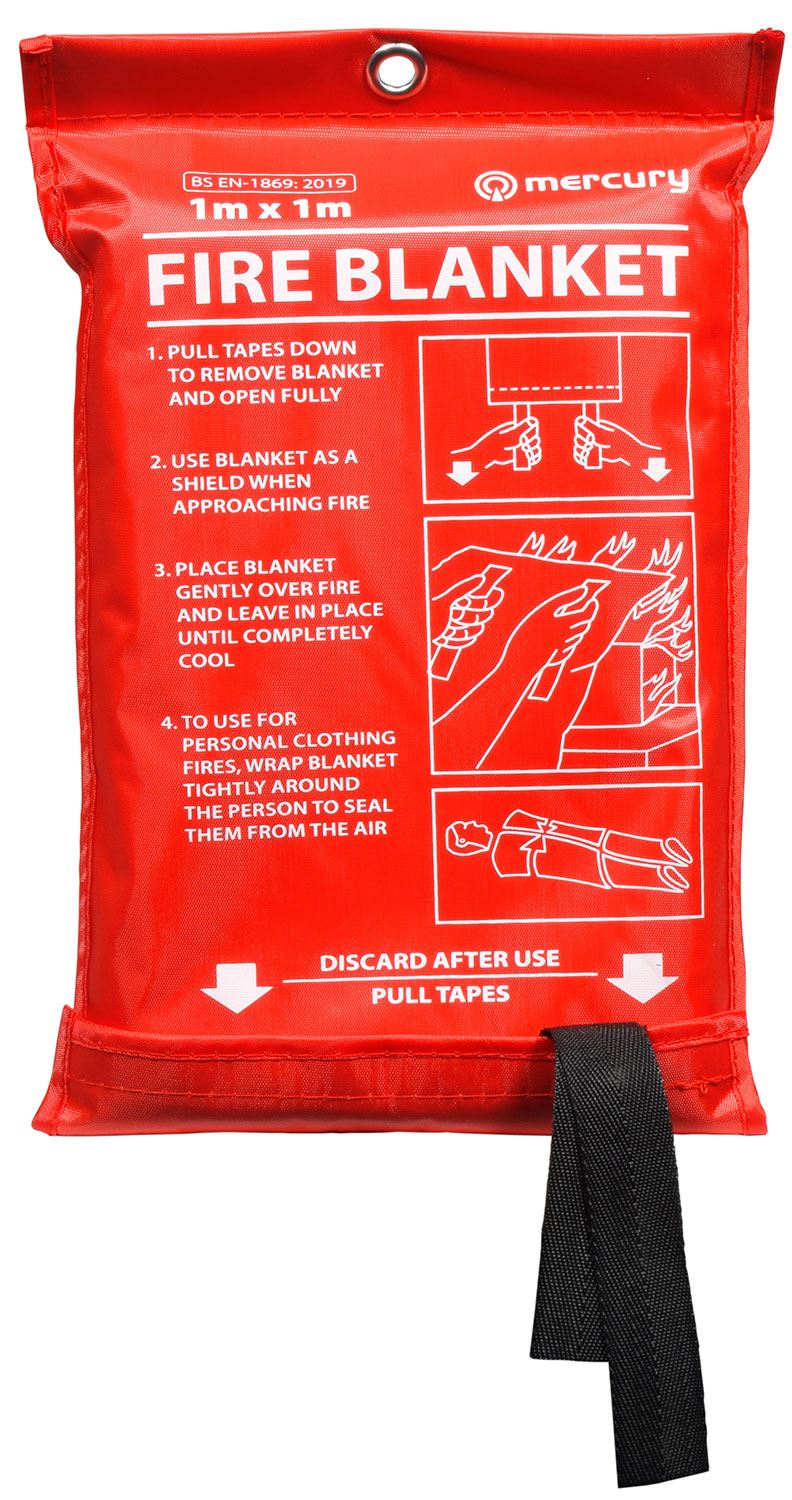 Mercury Home Safety Fire Blanket Large 1m x 1m In Case Quick Release Protection Kitchen