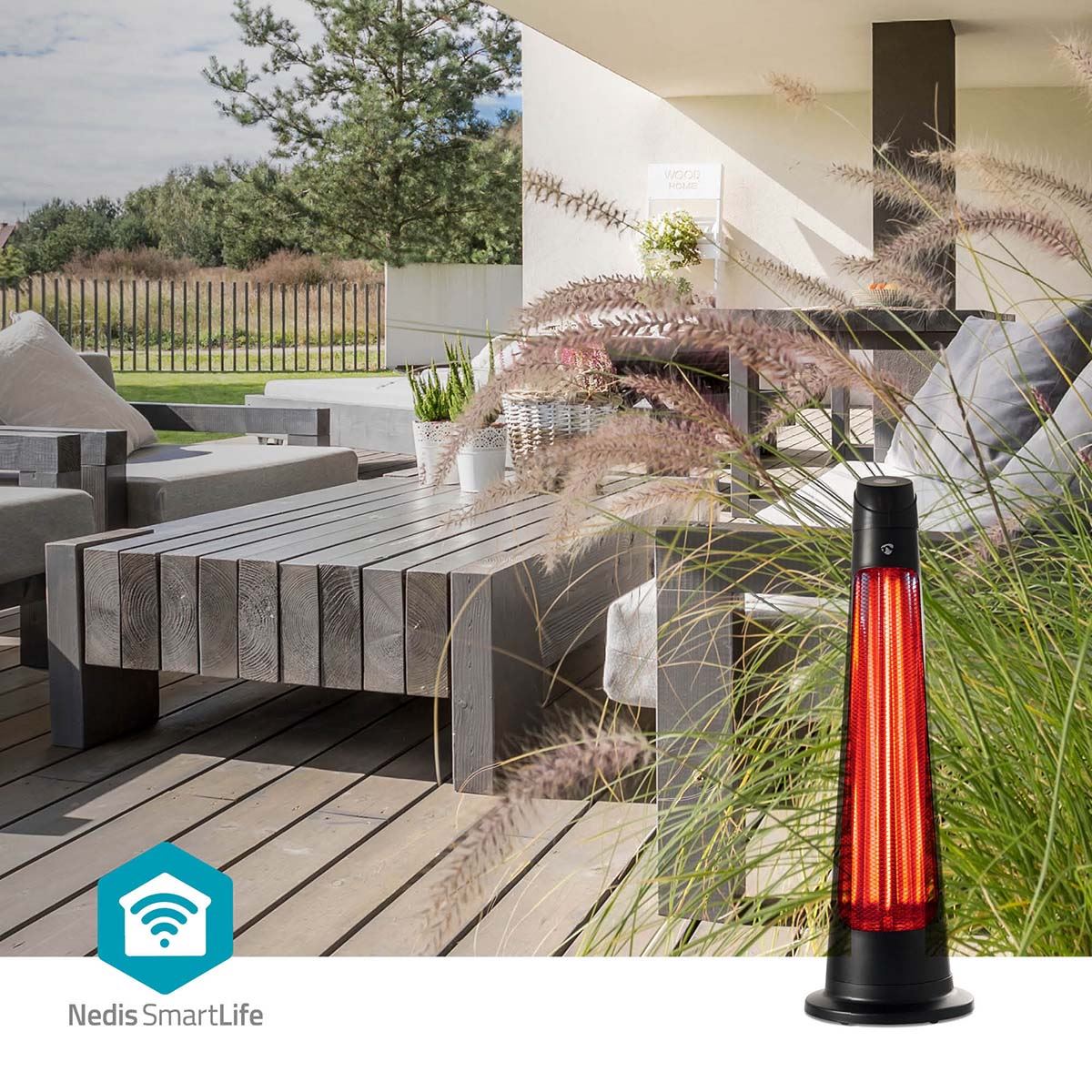 Nedis SmartLife Tower Patio Heater | Wi-Fi | 1200 W | 2 Heat Settings | Oscillation | Fall over protection | IP24 | Black