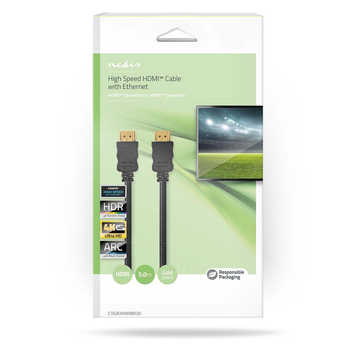 Nedis High Speed HDMI™ Cable with Ethernet | HDMI™ Connector | HDMI™ Connector | 4K@60Hz | ARC | 18 Gbps | 5.00 m | Round | PVC | Black | Box