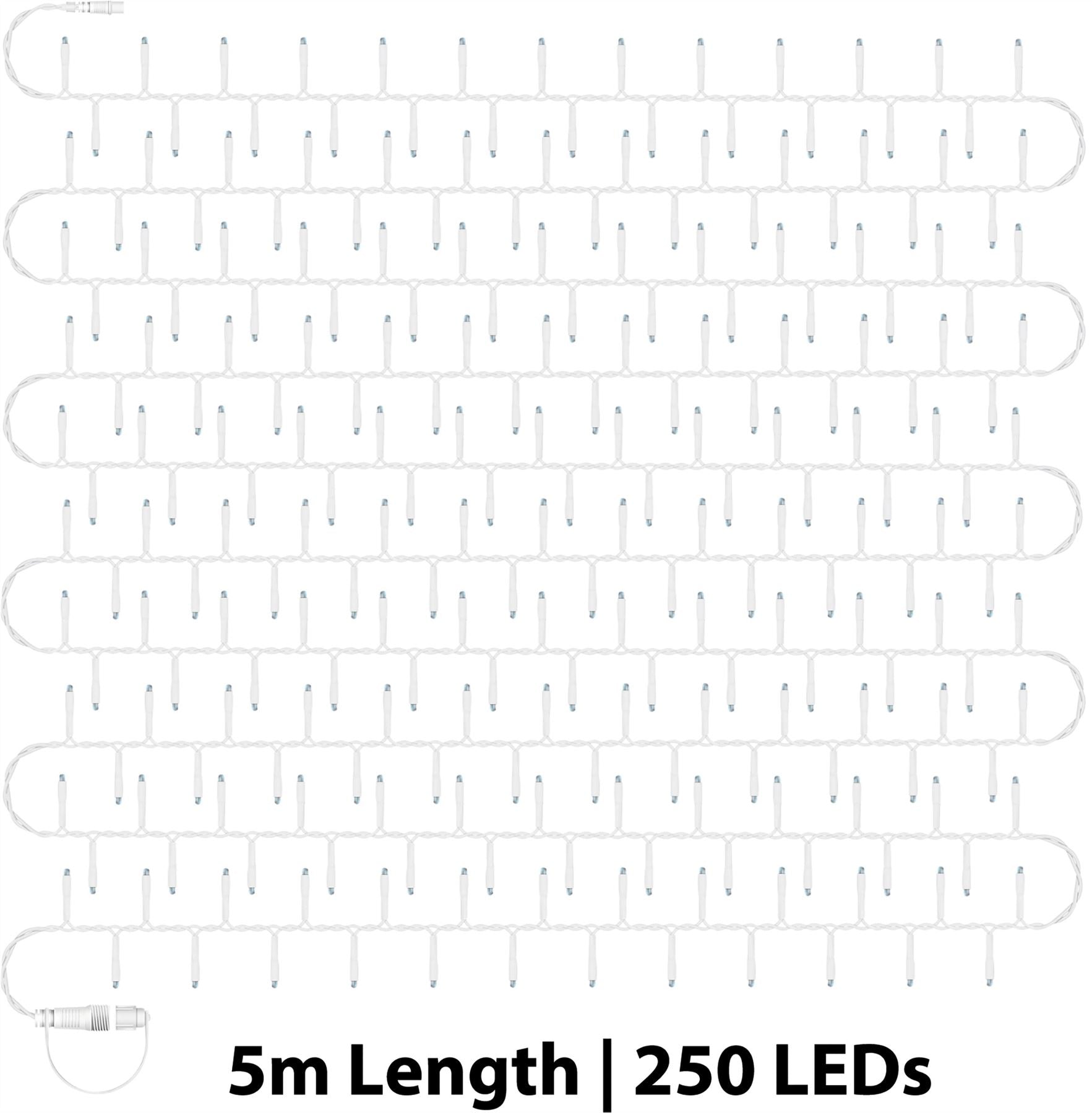 5m Easy-Connect Cool White 250 LED Cluster String Lights With Interconnectable White Rubber Cable