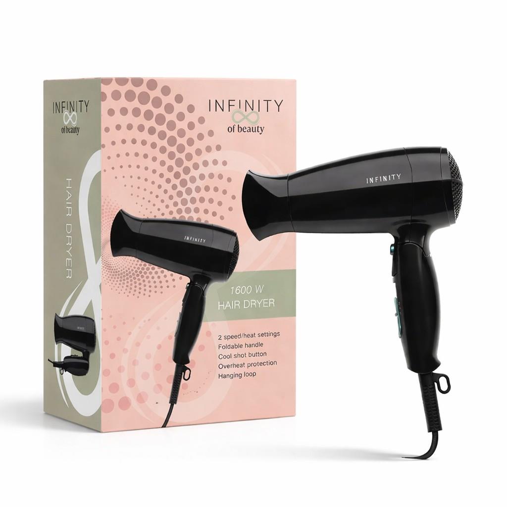 MELISSA Travel Folding Hair Dryer Lightweight and Powerful 1600W Blow Dryer, Dual Voltage, Worldwide Use, 2 Heat/Speed Settings, Black