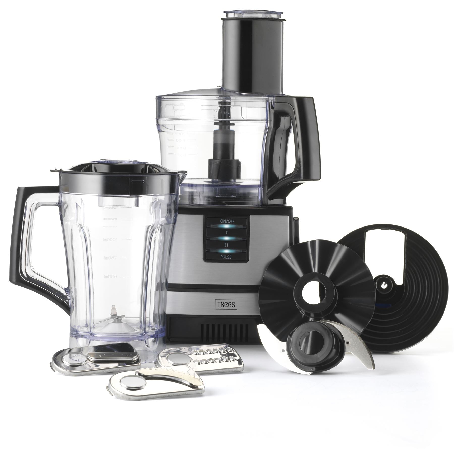 Trebs Combination Foodprocessor & Stand Blender, 550W, 1.5L & 1.2L with 3 Cutters, 2-Speed Setting / Pulse - Black / Silver