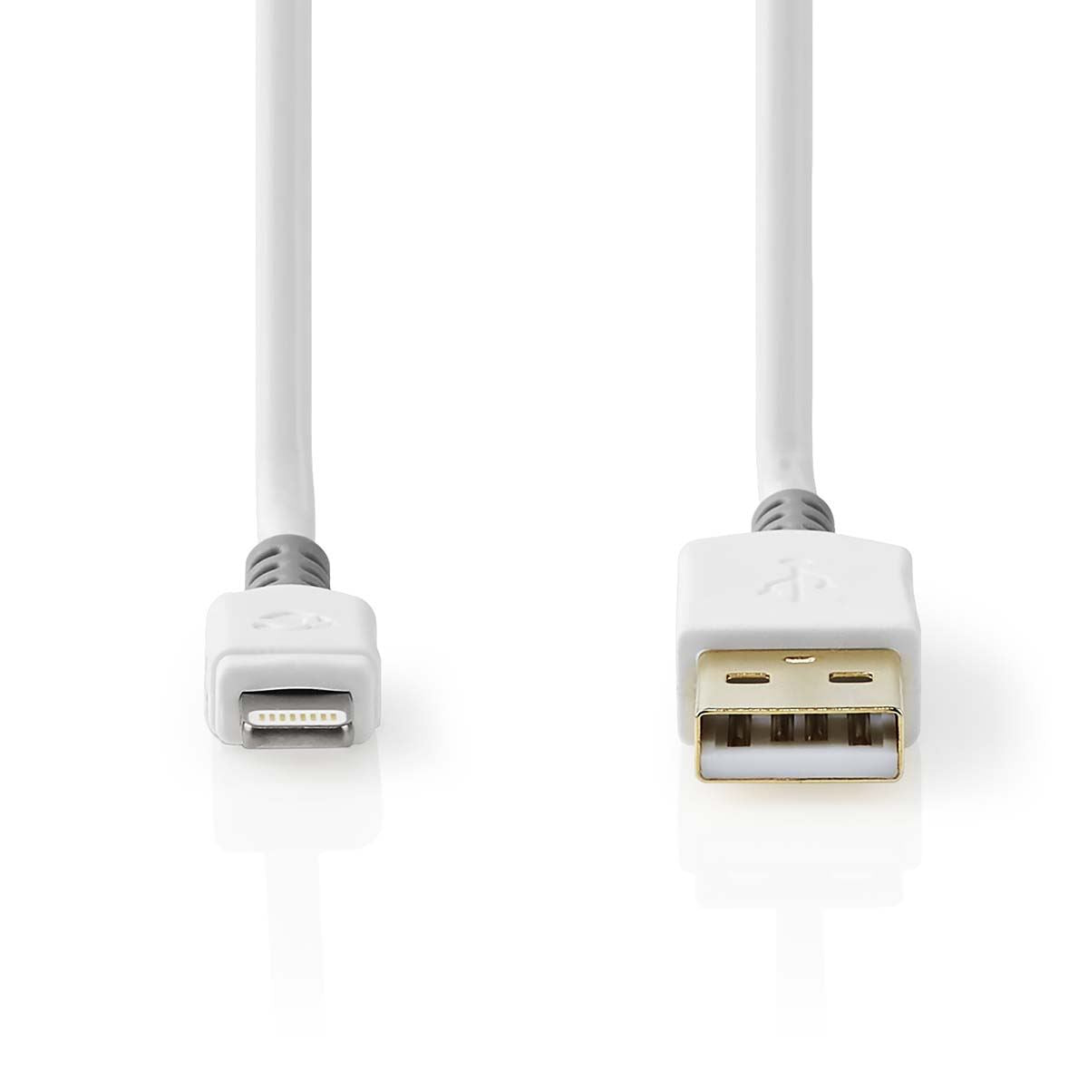 Nedis Lightning Cable | USB 2.0 | Apple Lightning 8-Pin | USB-A Male | 480 Mbps | Gold Plated | 2.00 m | Round | PVC | Grey / White | Box
