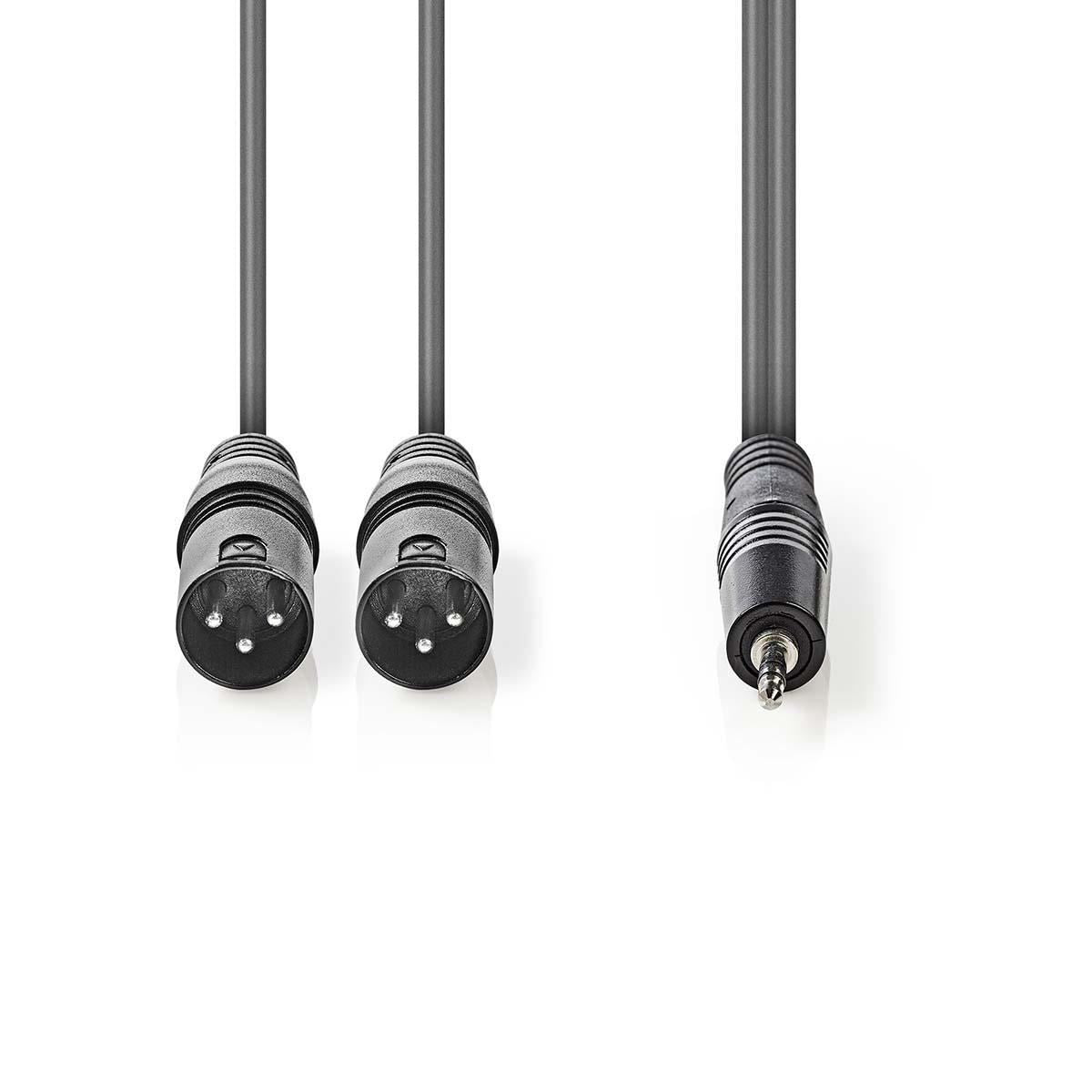 Nedis Balanced Audio Cable | 2x XLR 3-Pin Male | 3.5 mm Male | Nickel Plated | 1.50 m | Round | PVC | Dark Grey | Carton Sleeve