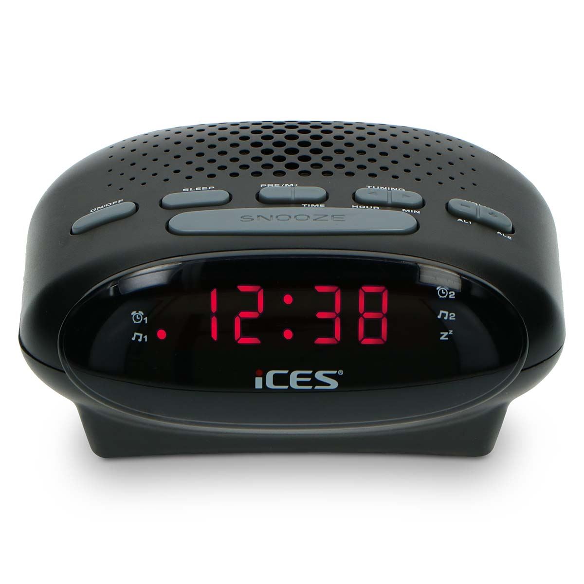 ICES Digital Desk Alarm Clock Radio LED | FM | Buzzer, Dual Alarm & Snooze function - Black
