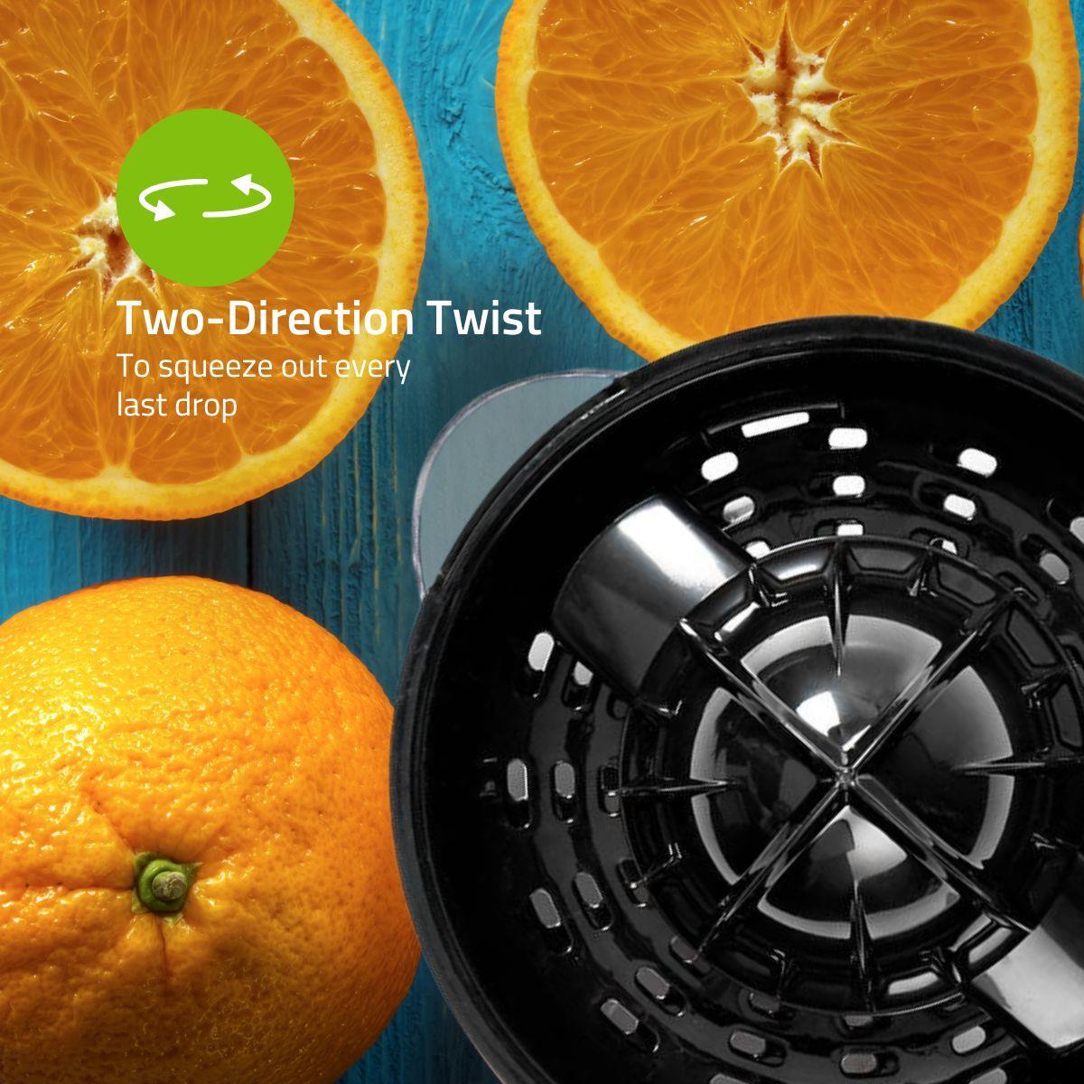 Gastronoma 800ml Electric Citrus Press Juicer with Adjustable Pulp Filter, 2x Cones and Easy Pour Spout - Black/Silver