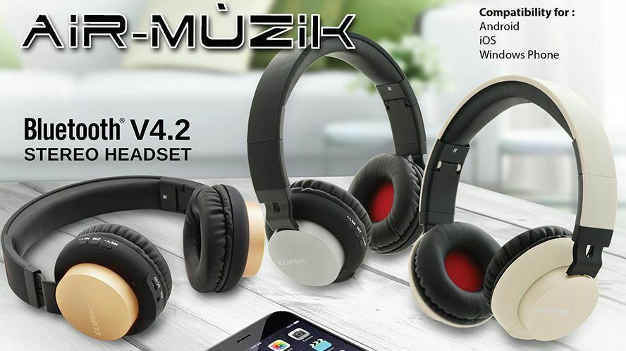 CLiPtec Air-Muzik Folding Wireless Bluetooth 4.2 Stereo Headphones with Handsfree Mic - Silver