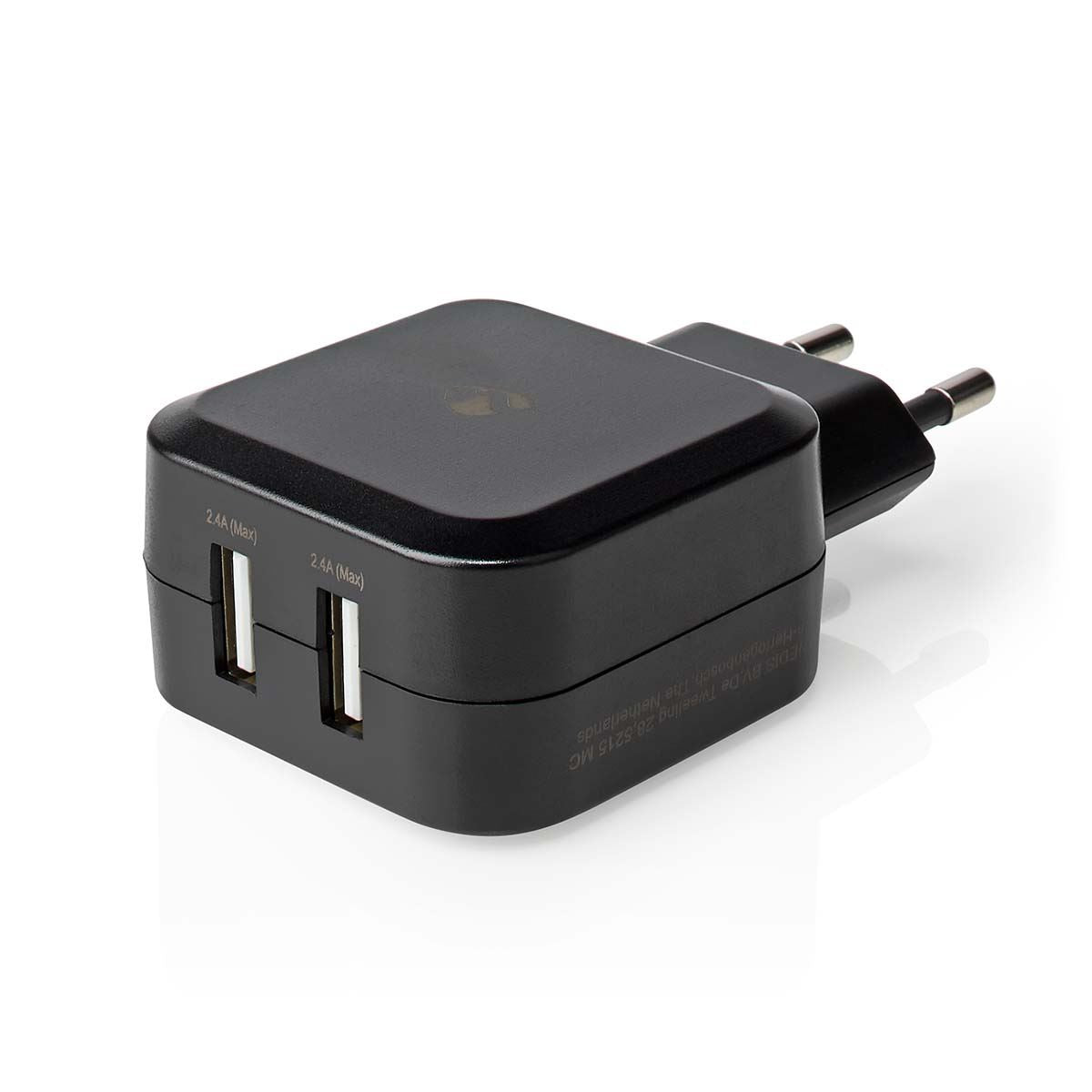 Nedis EU Euro Travel Wall Charger | 24 W | Quick charge feature | 2x 2.4 A | Number of outputs: 2 | 2x USB-A | No Cable Included | Single Voltage Output | Black