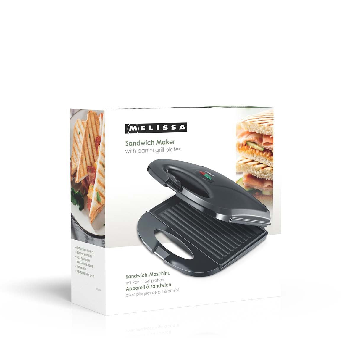 MELISSA "The Toastie" 2 Slice Sandwich Toaster / Panini Maker Non-Stick Sandwich Maker | 750W - Black