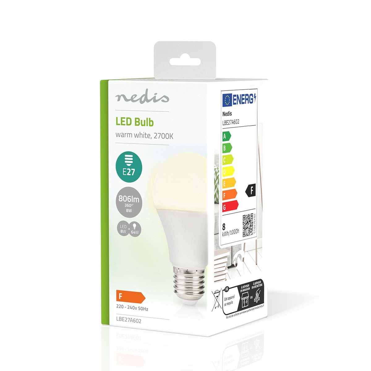 Nedis LED Bulb E27 | A60 | 8.0 W | 806 lm | 2700 K | Warm White | Retro Style | Frosted | 1 pcs