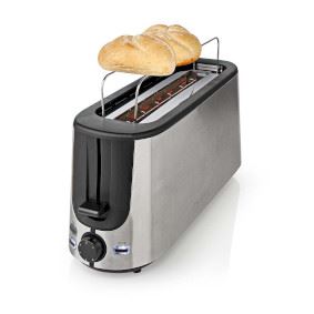 Nedis 1000W 1 Slot Stainless Steel Toaster with 6 Browning Levels, Defrost & Reheat Settings - Stainless Steel