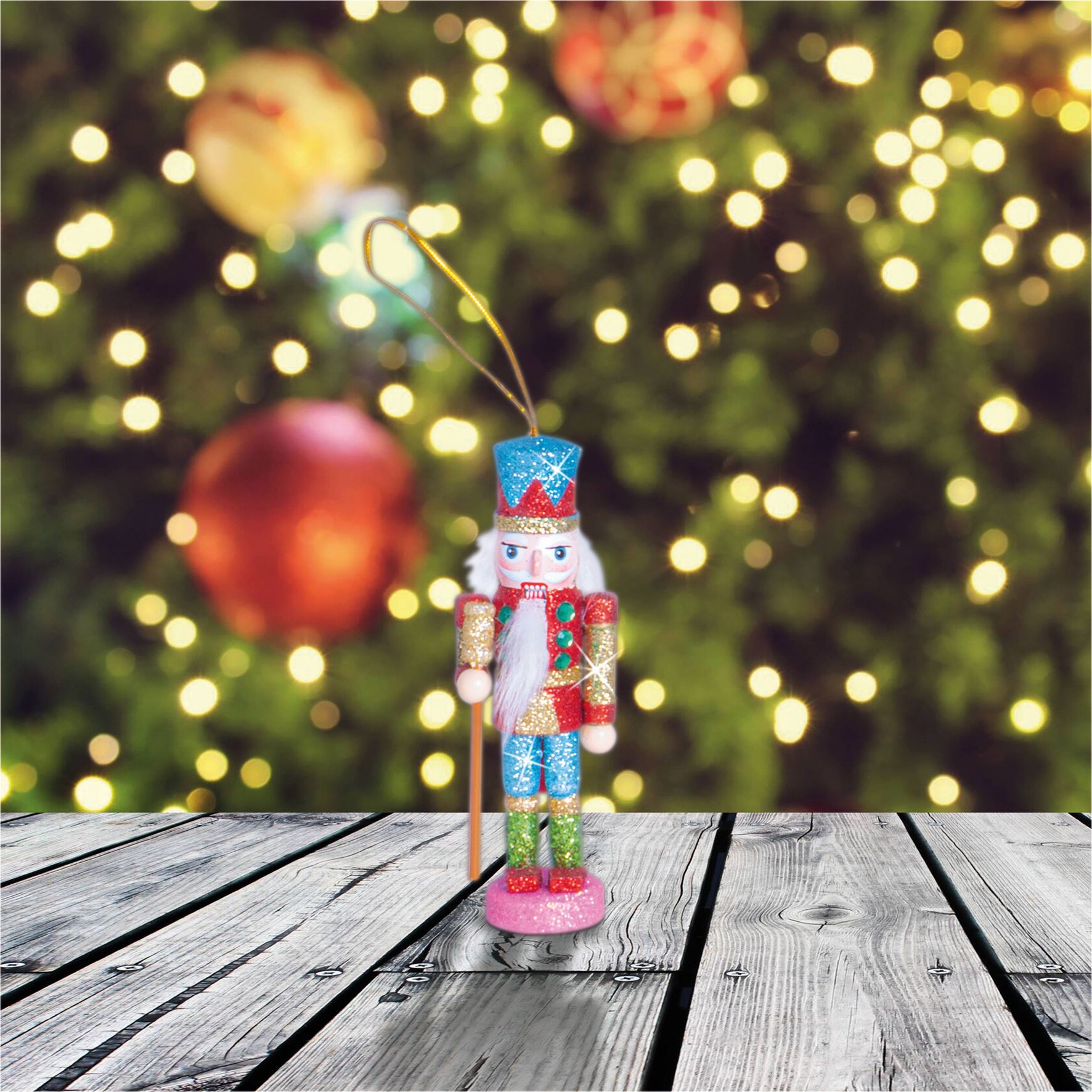 Glitter Nutcracker Hanging Christmas Tree Decoration - Blue