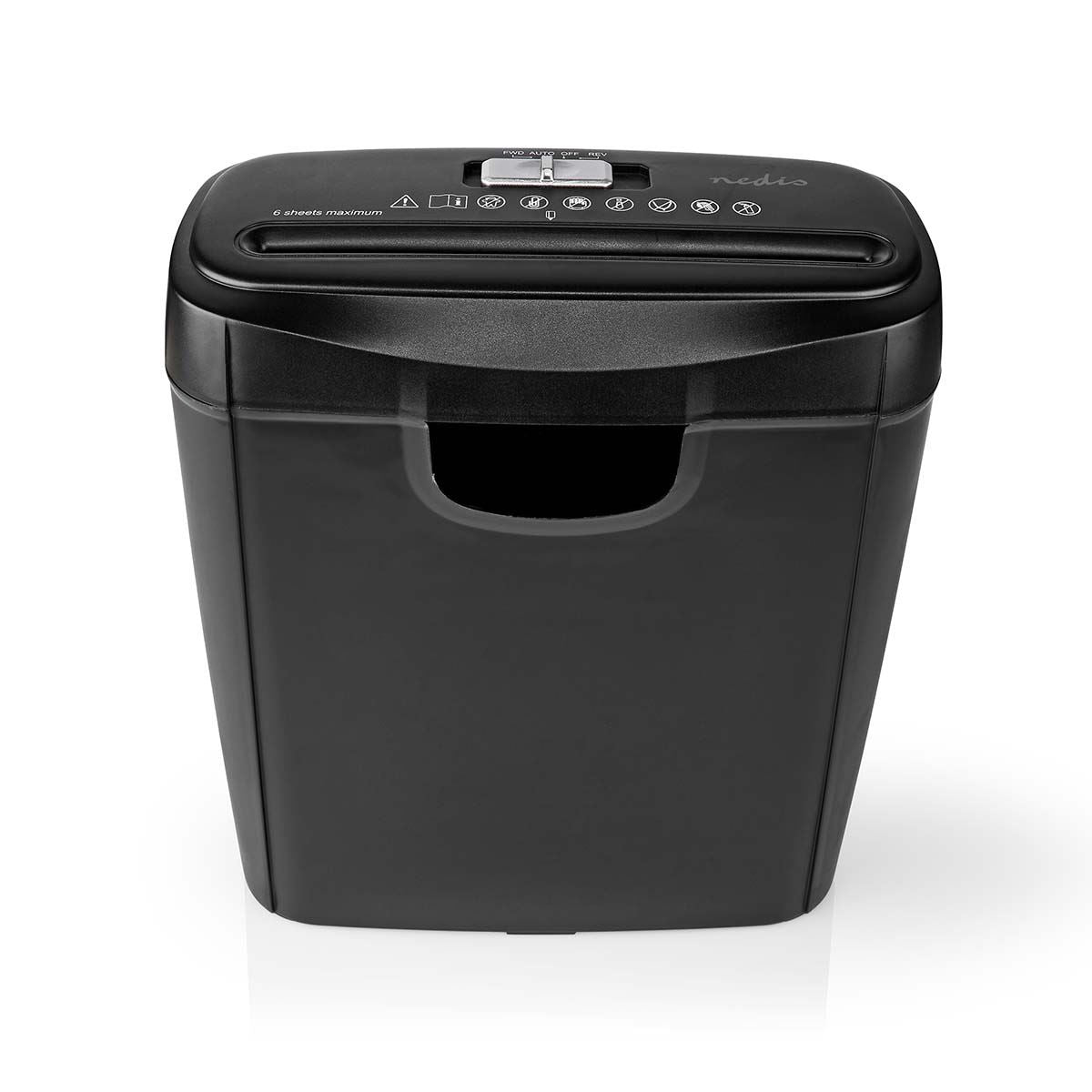 Nedis 6 Sheet Strip Cut Paper Shredder, DIN P-2 Security, Compact Shredder for Home & Small Office Use, Shreds Credit Cards, 10L Bin - Black