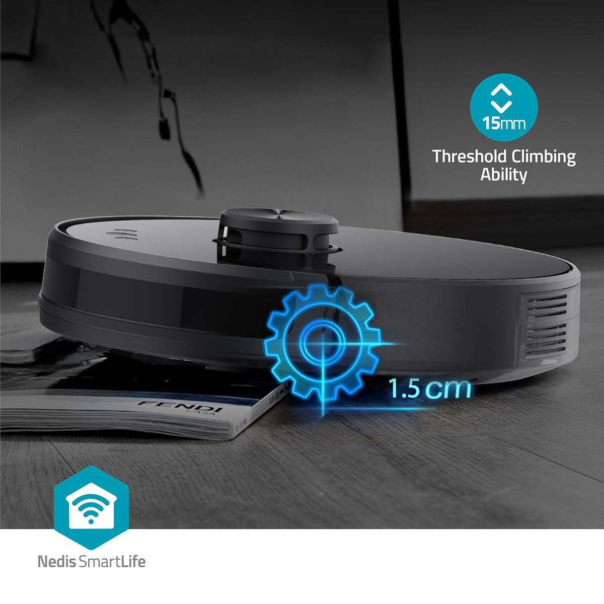 Nedis SmartLife Robot Vacuum Cleaner | Laser Navigation | Wi-Fi | Capacity collection reservoir: 0.6 l | Automatic charging | Maximum operating time: 2 hrs | Black | Android™ / IOS