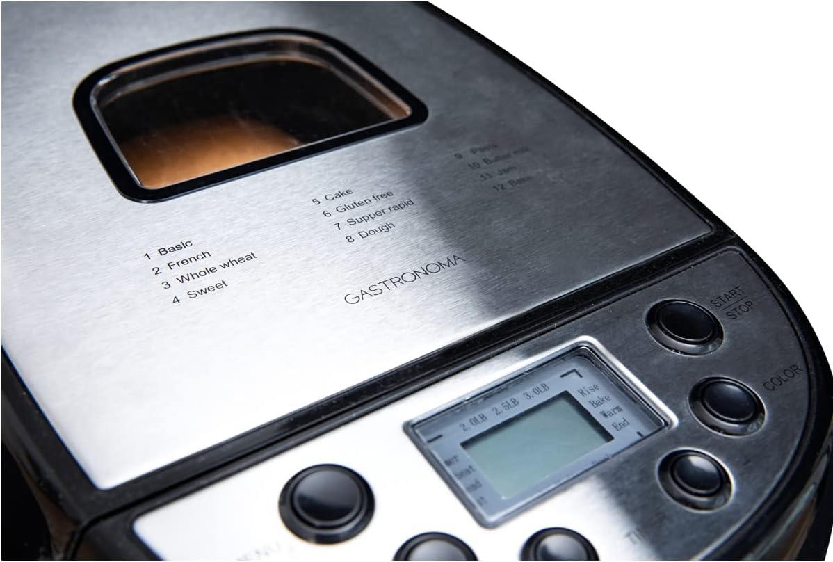 Gastronoma Kitchen Breadmaker 13 Hours Delay Start, 12 Set Auto Programs, Gluten-Free, Sourdough, Pasta, Bake, Cake, Sweet, Crust Settings