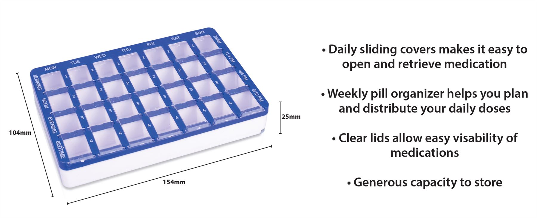 7 Day Weekly 4 Section 28 Compartment Pill Tablet Dispenser Box