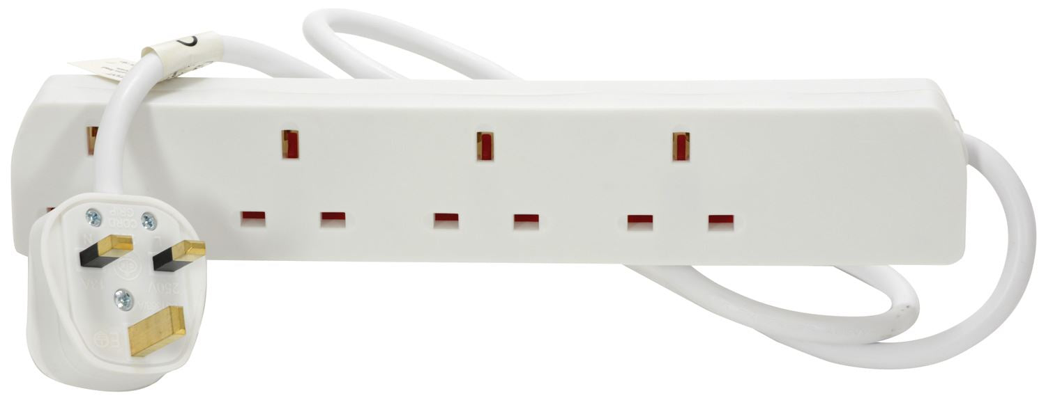 Mercury 4 Gang 1m Mains Powered Extension Leads - White