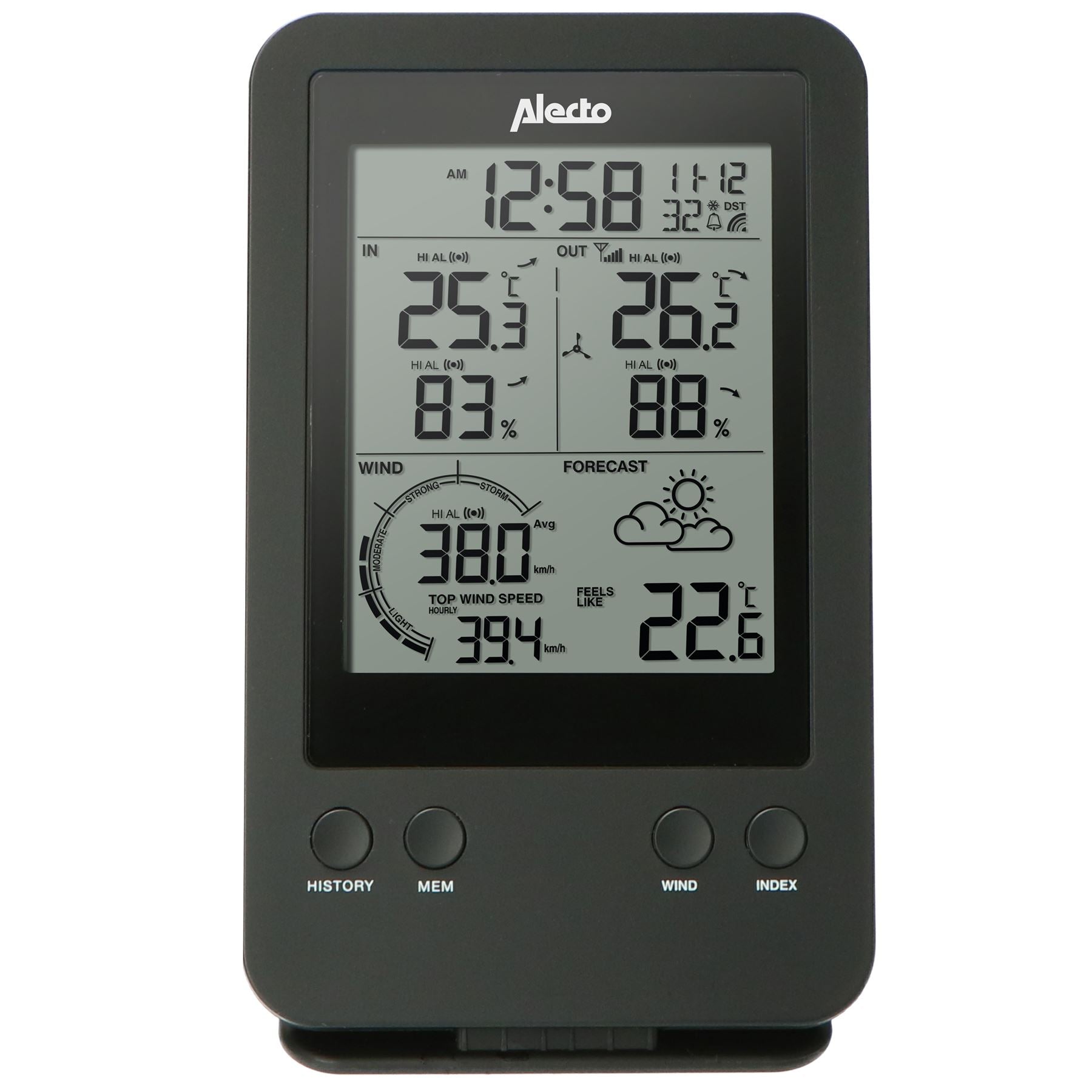 Alecto Weather Station Indoor and Outdoor Temperature, Forcast, Wind, Humidity & More with Outside Wireless sensor | Black