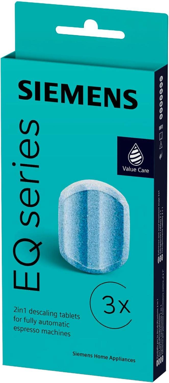 Siemens Descaling Tablets TZ80002A, Removes Limescale and Protects Against Corrosion, Original Accessories, Suitable for EQ Series Coffee Machines, Built-in Machines, White, (Pack of 3)