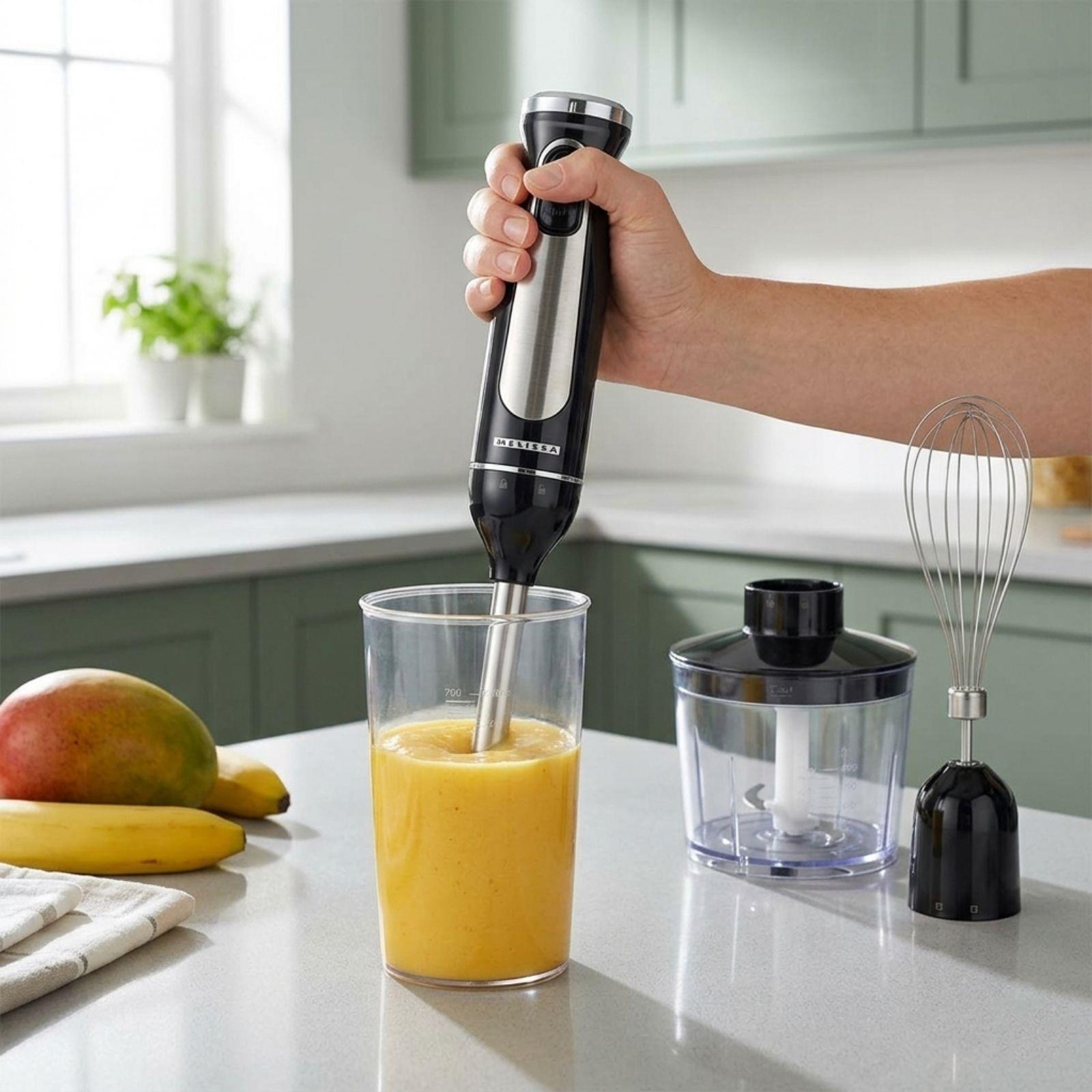 MELISSA 600W Hand Blender, Handheld Stick Immersion Mixer with Stainless Steel Blades, Ideal for Smoothies Shakes Baby Food Soup Purees & Sauces