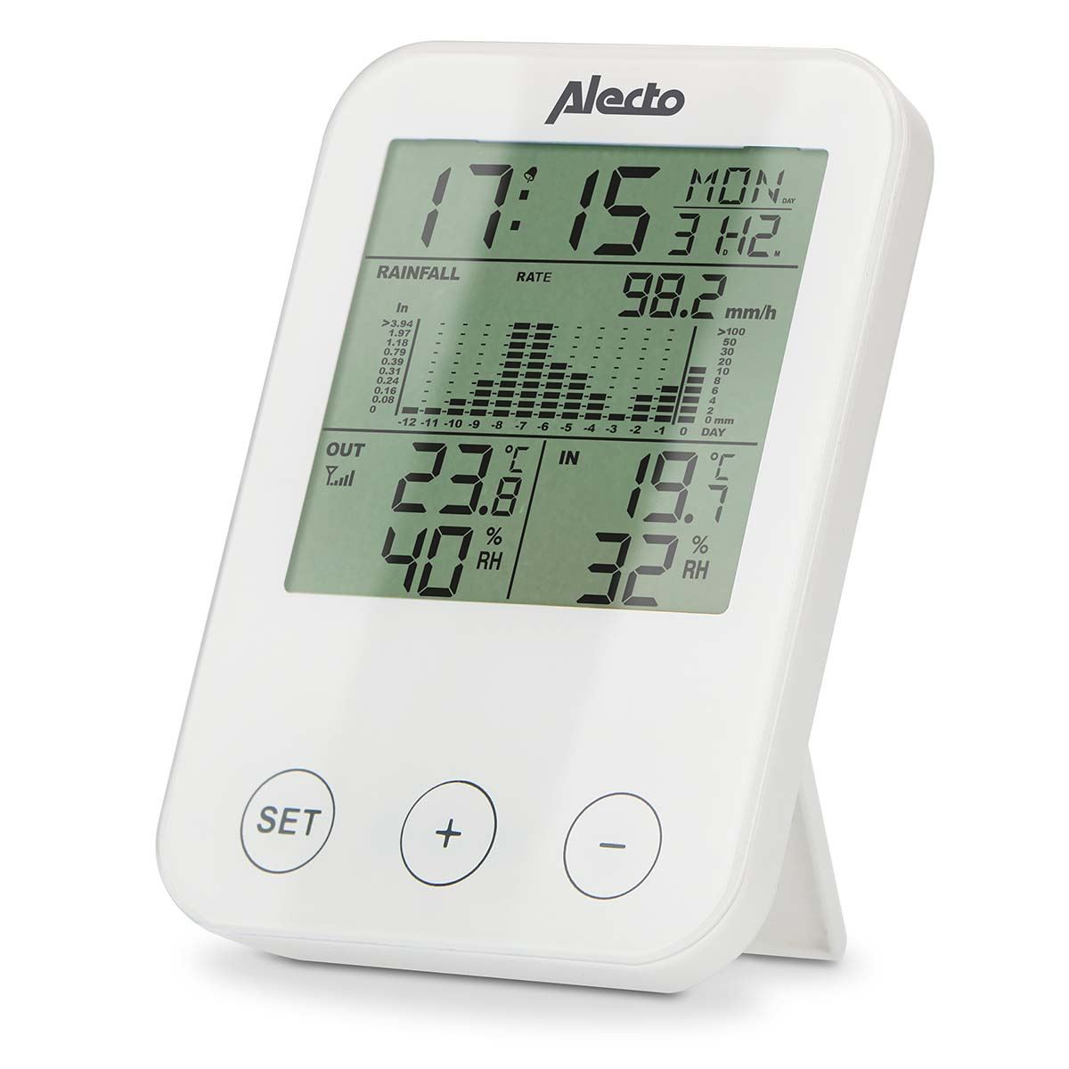 Alecto WS-1200 Indoor Wireless Weather Station, Rainfall Sensor, Humidity, Temperature, Hygrometer & More - White
