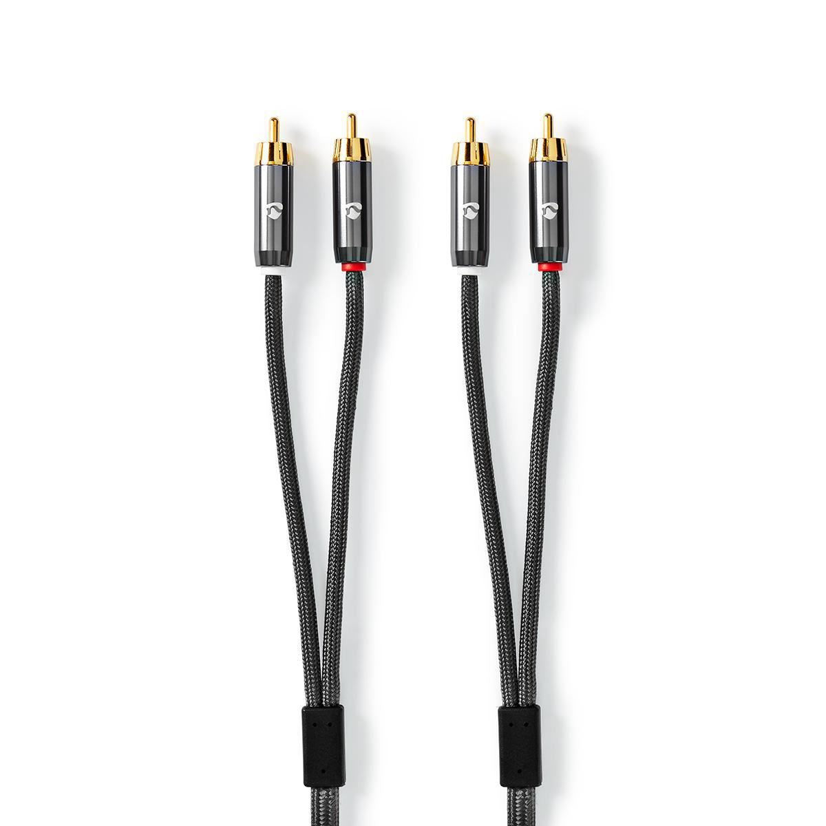 Nedis Stereo Audio Cable | 2x RCA Male | 2x RCA Male | Gold Plated | 5.00 m | Round | Grey / Gun Metal Grey | Cover Window Box