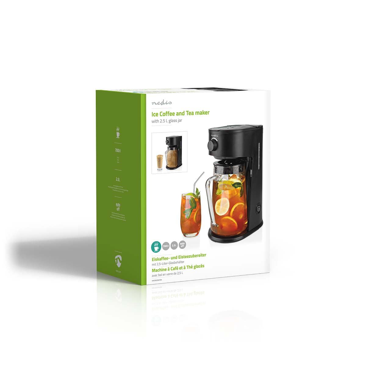 Nedis Ice Tea and Iced Coffee Maker - Hot & Cold Brewing with 2.5L Pitcher, 700W Power, Adjustable Strength Dial, Pod-Free Brewing, Dishwasher-Safe, Black