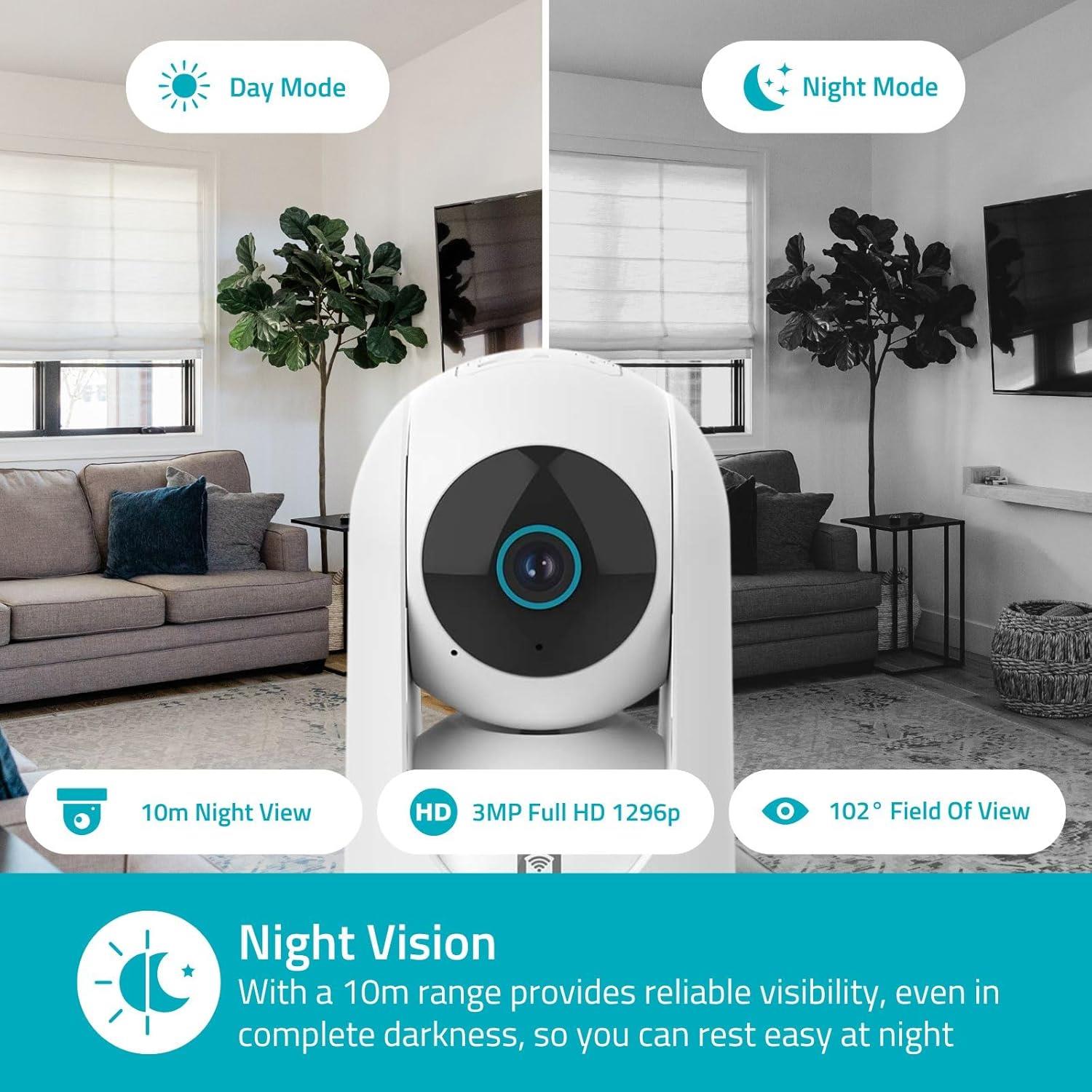 Nedis SmartLife Indoor Camera | 3MP Full HD 1296p | Pan tilt | Cloud Storage (optional) / microSD (not included) | With motion sensor | Night vision | White