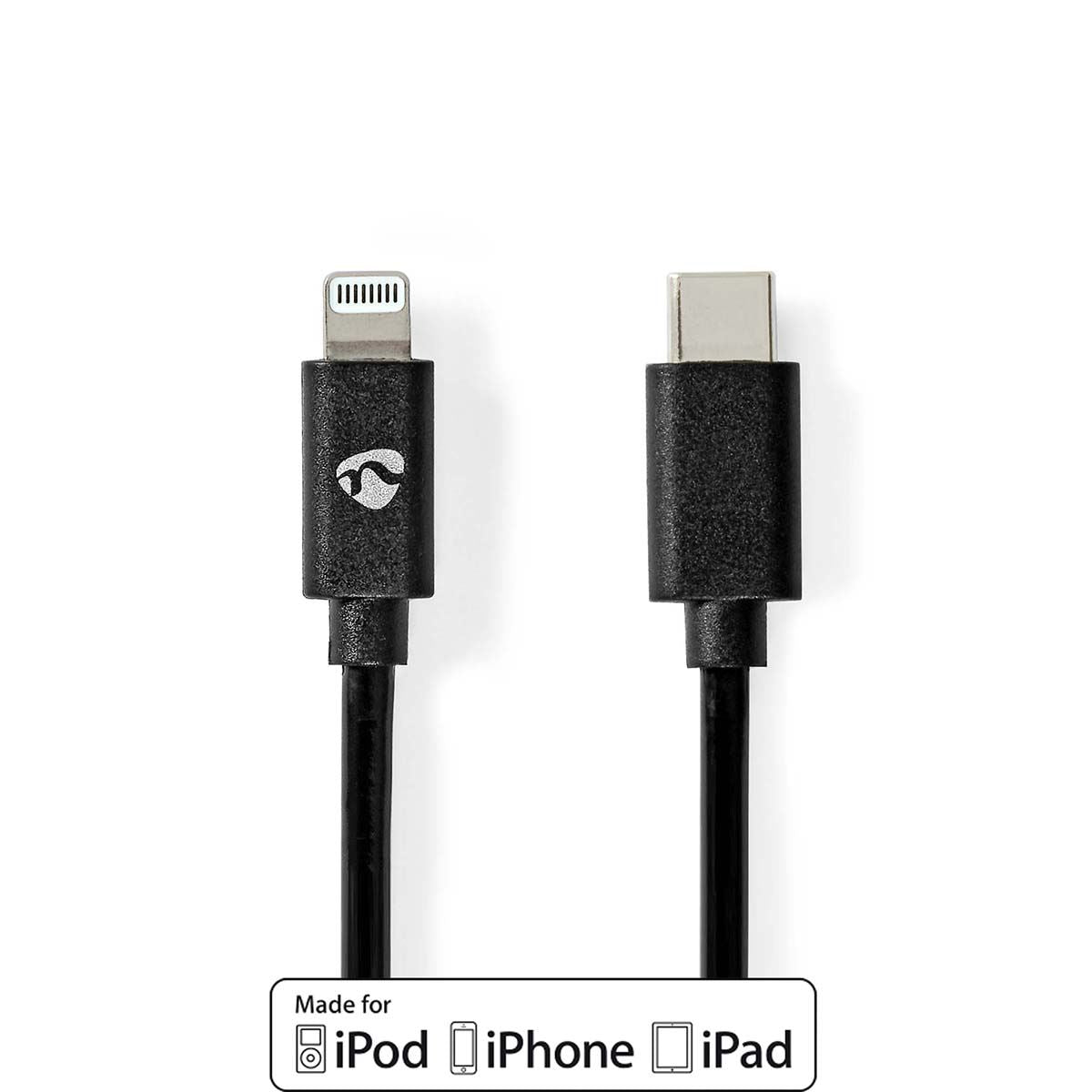 Nedis Lightning Cable | USB 2.0 | Apple Lightning 8-Pin | USB-C™ Male | 480 Mbps | Nickel Plated | 2.00 m | Round | PVC | Black | Envelope