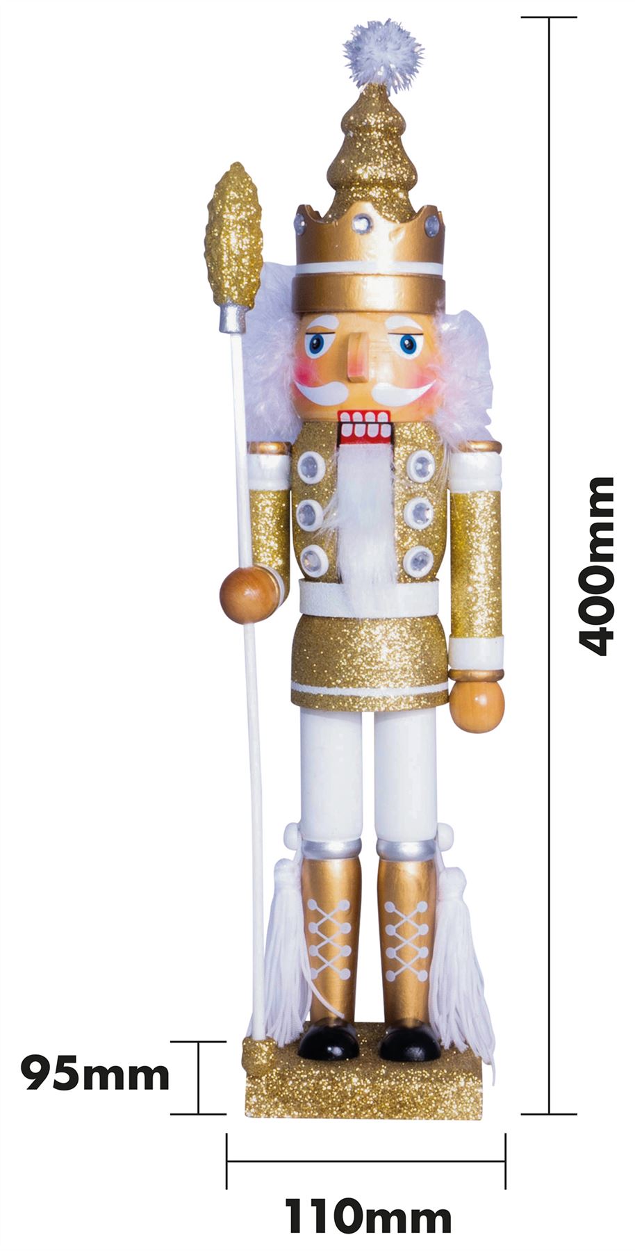 40cm Traditional Christmas Nutcracker Wooden Soldier Decoration Gold and White