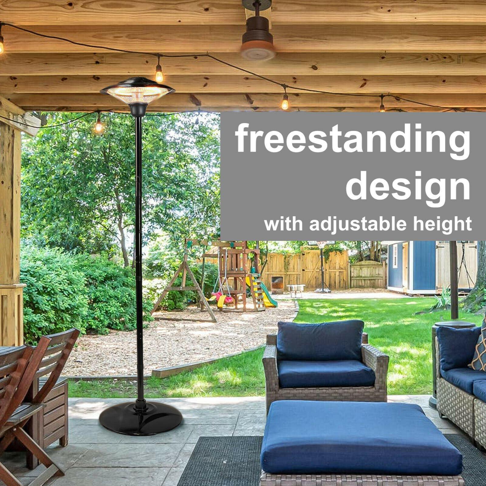 Nedis 1.5KW Outdoor Freestanding Halogen Electric Garden Patio Heater, 1500W, IP34 Rated, with Height Adjustable Stand and Tip Over Protection