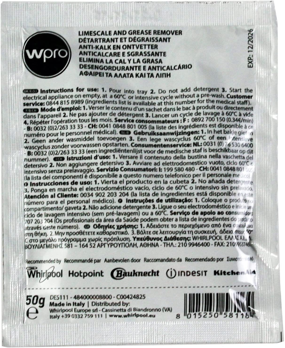 WPRO DES131 Descaler Dishwasher/Washing Machine 600 g