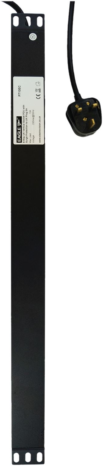8-Way Vertical 13A Surged Protected Switched PDU 19-Inch 1U Standardised Power Distribution Unit 2m Lead