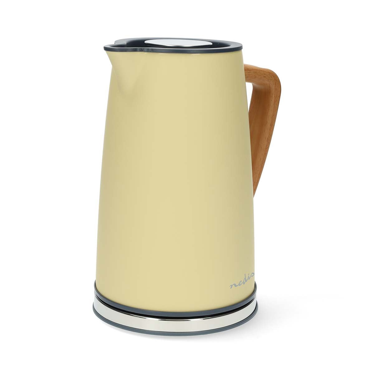 Nedis 1.7L Soft Touch Jug Kettle with Wood Effect Handle, Overheat Protection, Removeable Filter, 2.2KW - Yellow