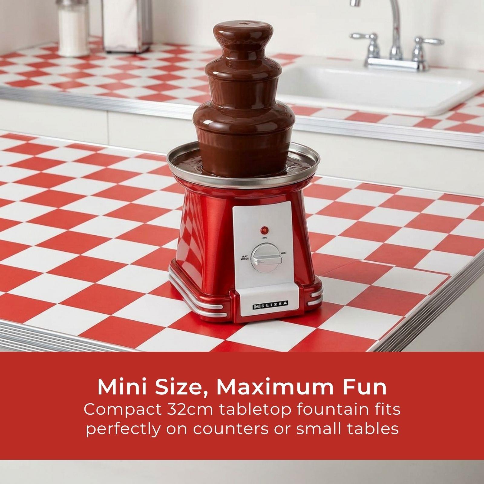 MELISSA Chocolate Fountain, Retro 3 Tier Table Top Machine with 500ml Capacity, Heat & Motor Settings, 90W - Red/White