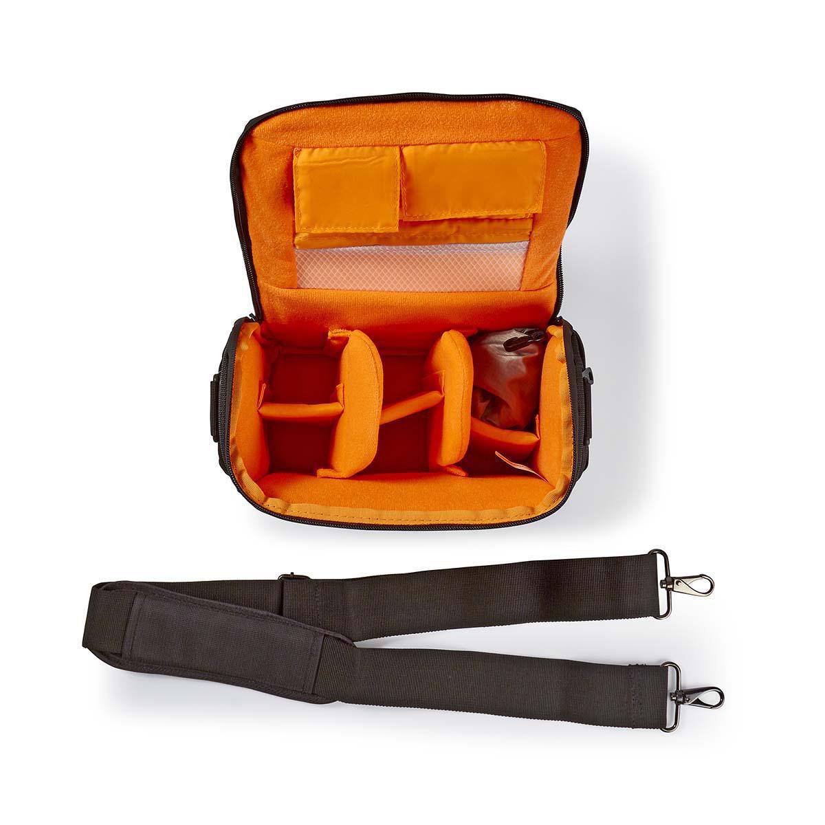 Nedis DSLR Camera Bag Shoulder Bag with 8 Compartments| Water-repellent Hood, 190 mm x 120 mm x 220 mm - Black / Orange