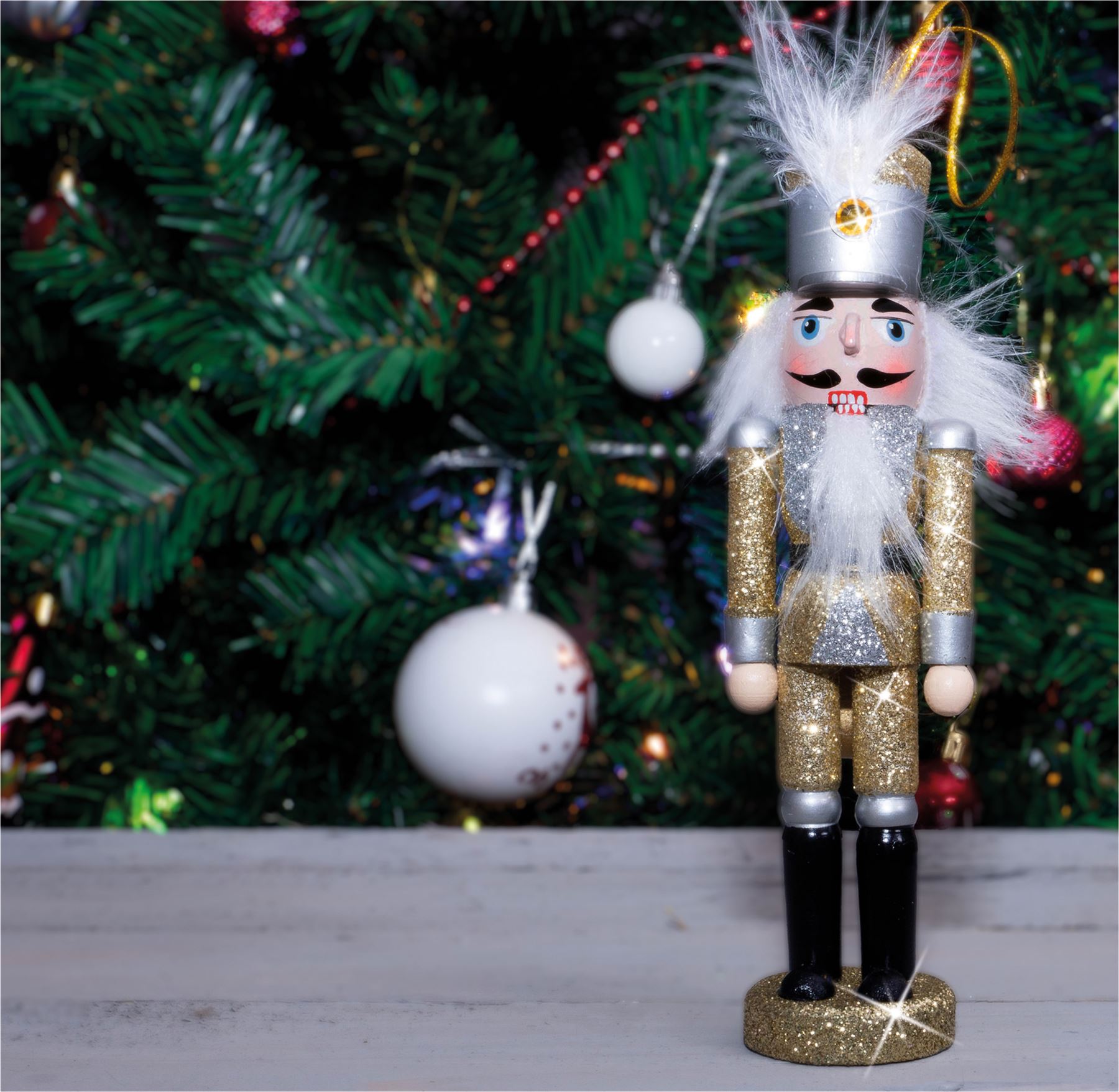 Glitter Nutcracker Hanging Christmas Tree Decoration - Silver