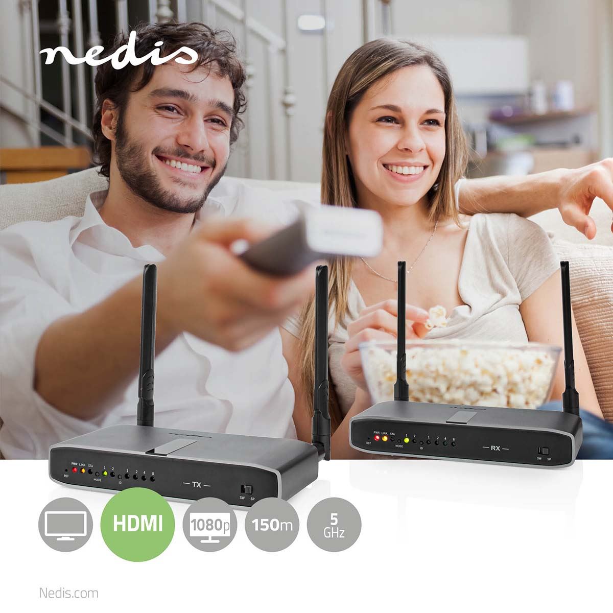 Nedis Wireless HDMI™ Transmitter | Wi-Fi | 5.15 - 5.85 MHz | 100.0 m (line of sight) | Maximum resolution: Full HD 1080p | 6.75 Gbps | IR Return function | ABS | Anthracite