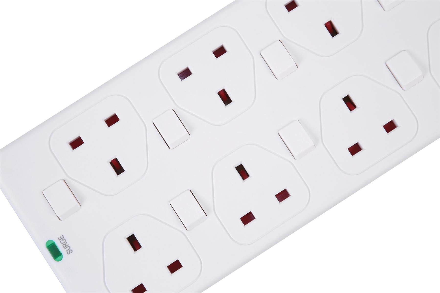 8 Gang 5m Mains Extension Lead Socket Individually Switched 13A with Surge Potection - White