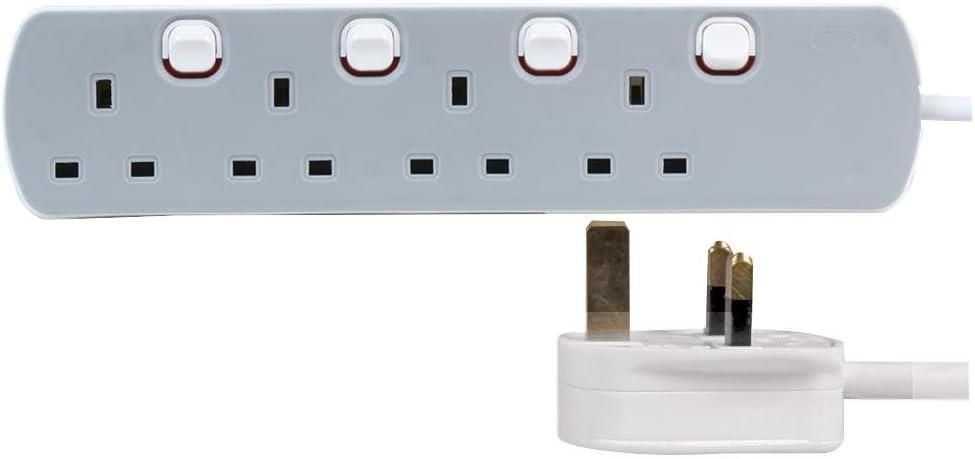 4 Gang 1m Mains Extension Lead Socket Individually Switched 13A - Grey
