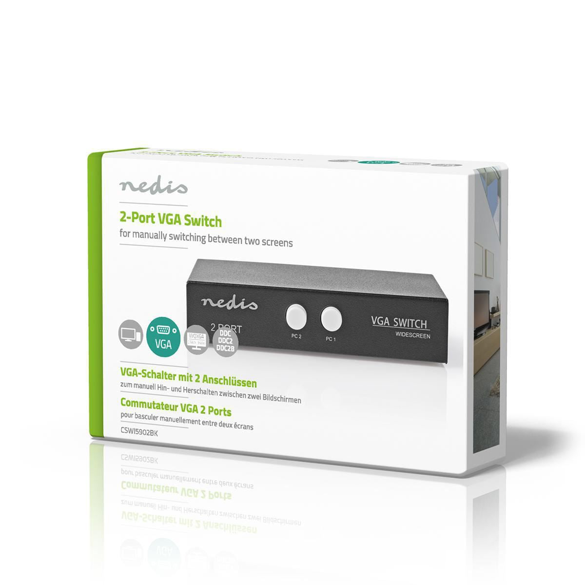 Nedis VGA Switch | 2 port(s) | Maximum resolution: 2560x1600 | 500 mHz