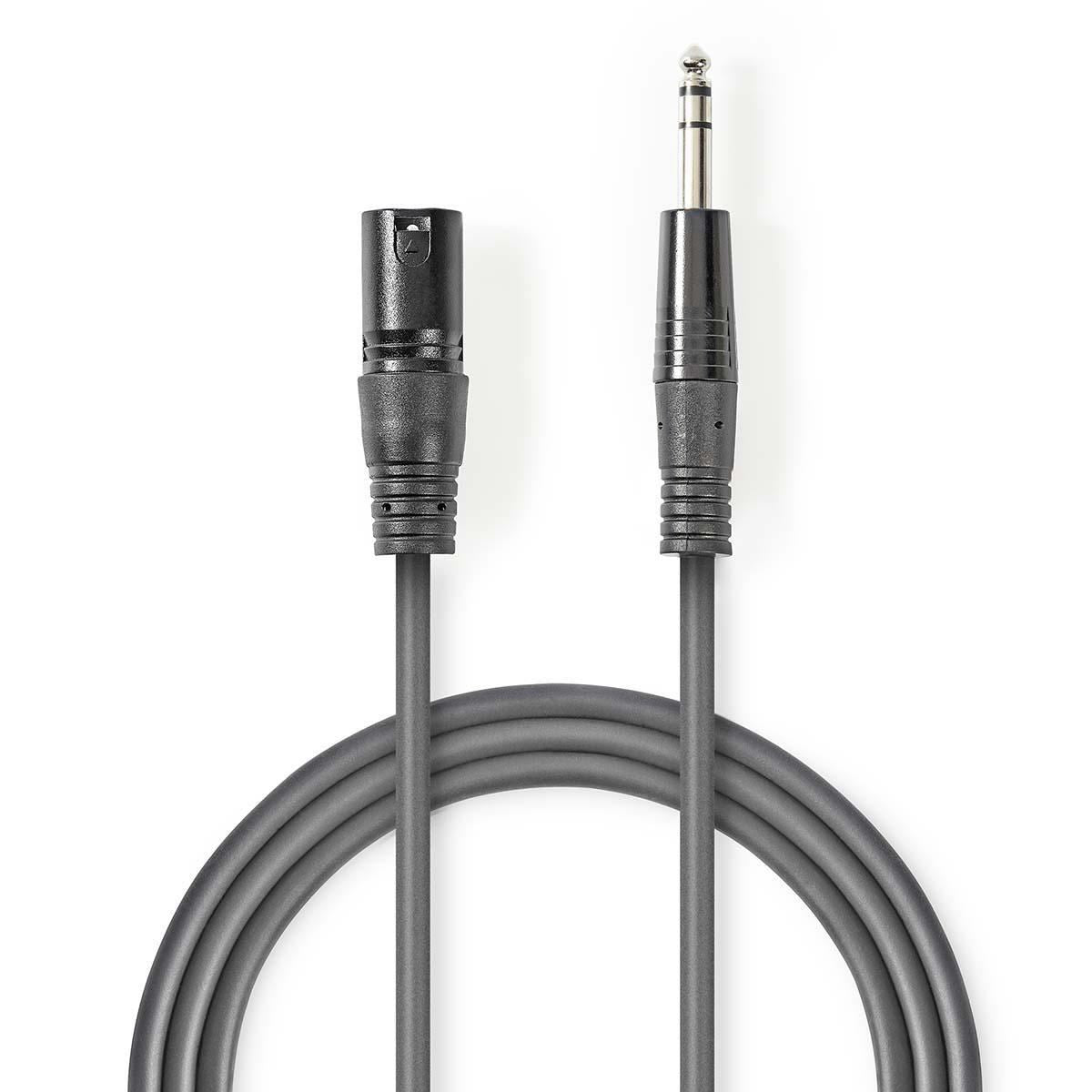 Nedis Balanced Audio Cable | XLR 3-Pin Male | 6.35 mm Male | Nickel Plated | 3.00 m | Round | PVC | Dark Grey | Carton Sleeve