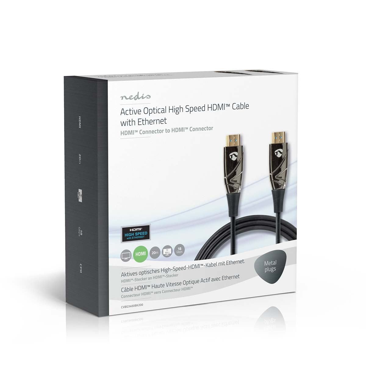 Nedis Active Optical High Speed HDMI™ Cable with Ethernet | HDMI™ Connector | HDMI™ Connector | 4K@60Hz | 18 Gbps | 20.0 m | Round | PVC | Black | Gift Box