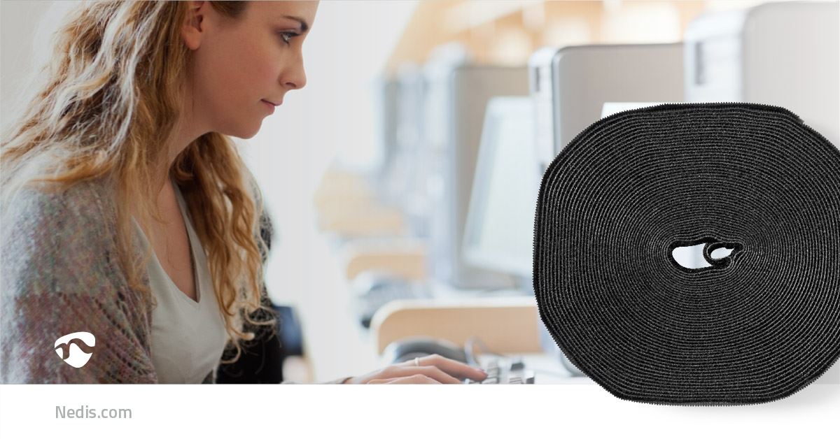 Nedis Hook-and-loop Cable Management Roll | 910 x 1.6 cm | Black