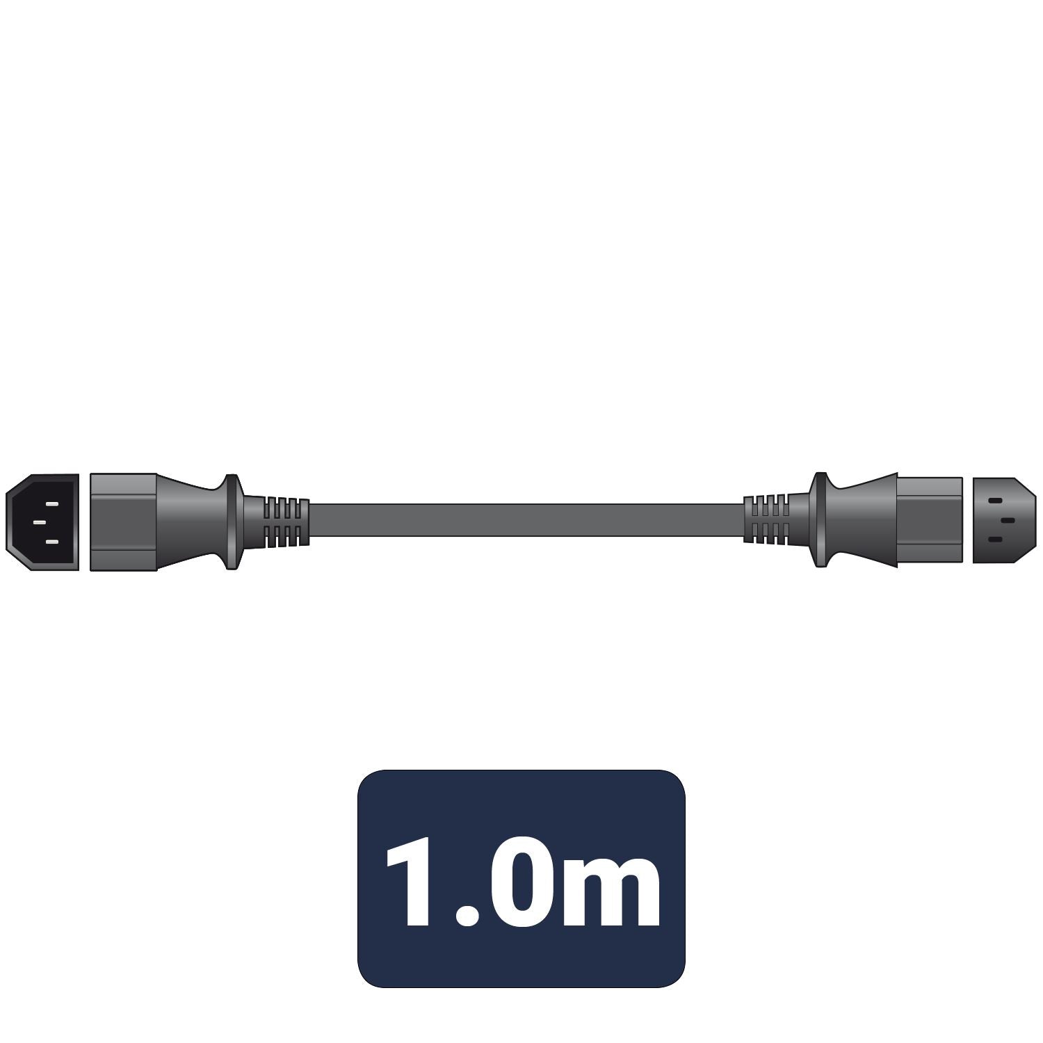Mercury Power Cable Extension | IEC-320-C14 | IEC-320-C13 | Straight | Straight | Nickel Plated | 1.00 m | Round | PVC | Black